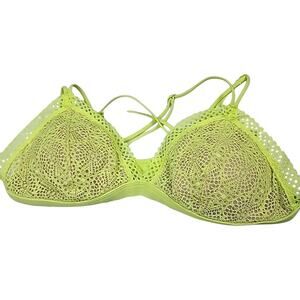 Victoria's Secret Neon Yellow Strappy Crochet Lace Bralette Size M Top Padded